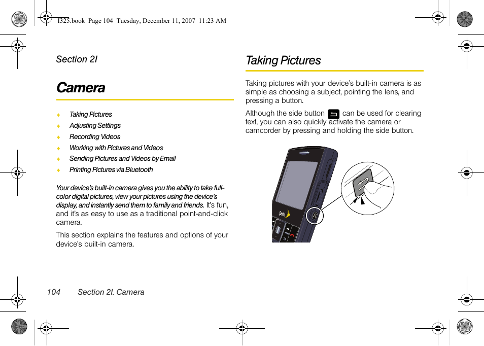 Camera, Taking pictures | Samsung ACE User Manual | Page 119 / 210