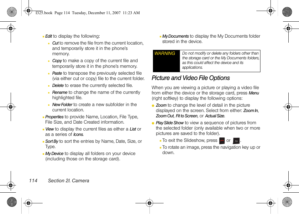 Picture and video file options | Samsung ACE User Manual | Page 129 / 210