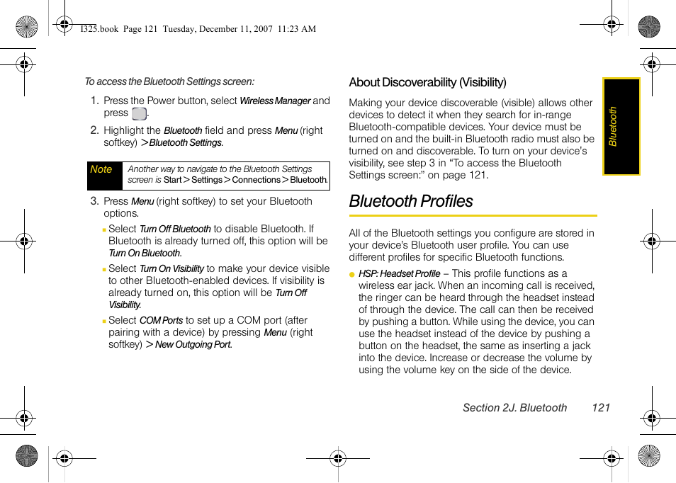 About discoverability (visibility), Bluetooth profiles | Samsung ACE User Manual | Page 136 / 210