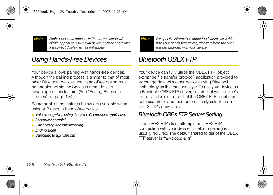 Using hands-free devices, Bluetooth obex ftp, Bluetooth obex ftp server setting | Samsung ACE User Manual | Page 143 / 210