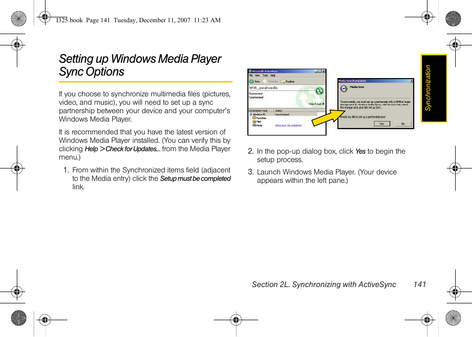 Setting up windows media player sync options, Setting up windows media player, Sync options | Samsung ACE User Manual | Page 156 / 210