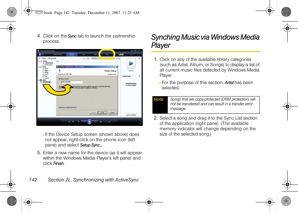 Synching music via windows media player | Samsung ACE User Manual | Page 157 / 210