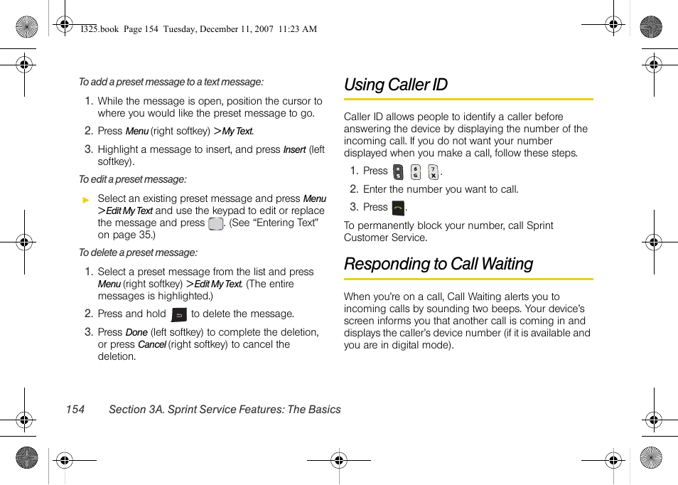 Using caller id, Responding to call waiting | Samsung ACE User Manual | Page 169 / 210