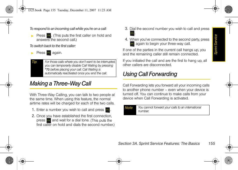Making a three-way call, Using call forwarding | Samsung ACE User Manual | Page 170 / 210