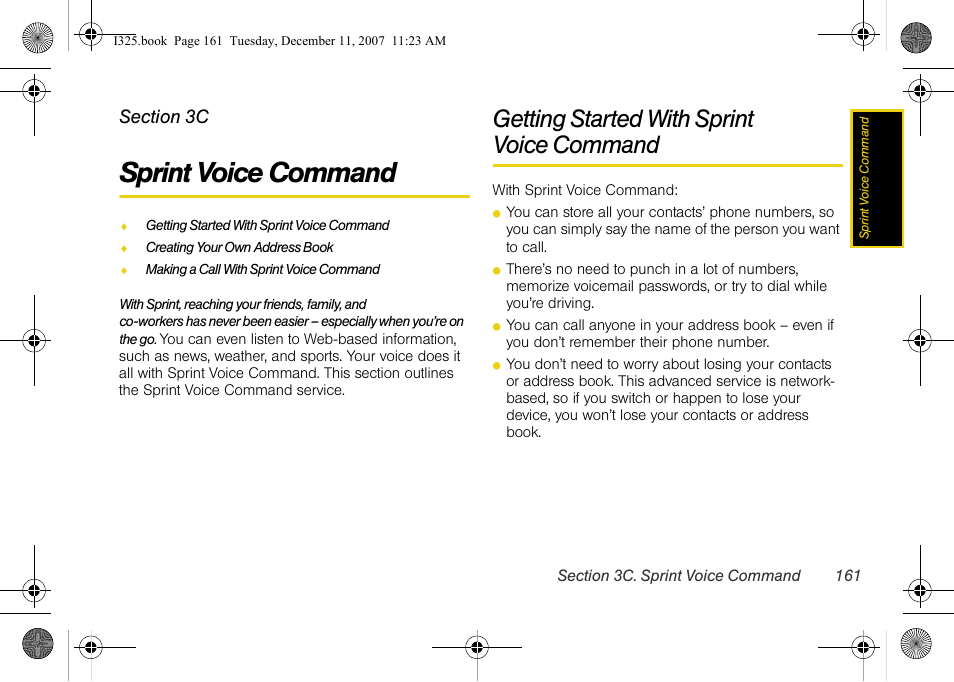 Sprint voice command, Getting started with sprint voice command, 3c. sprint voice command | Getting started with sprint voice command . 161, Getting started with sprint, Voice command | Samsung ACE User Manual | Page 176 / 210