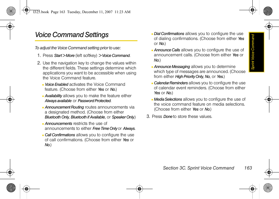 Voice command settings | Samsung ACE User Manual | Page 178 / 210