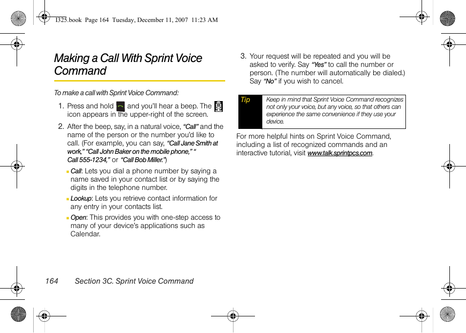 Making a call with sprint voice command | Samsung ACE User Manual | Page 179 / 210