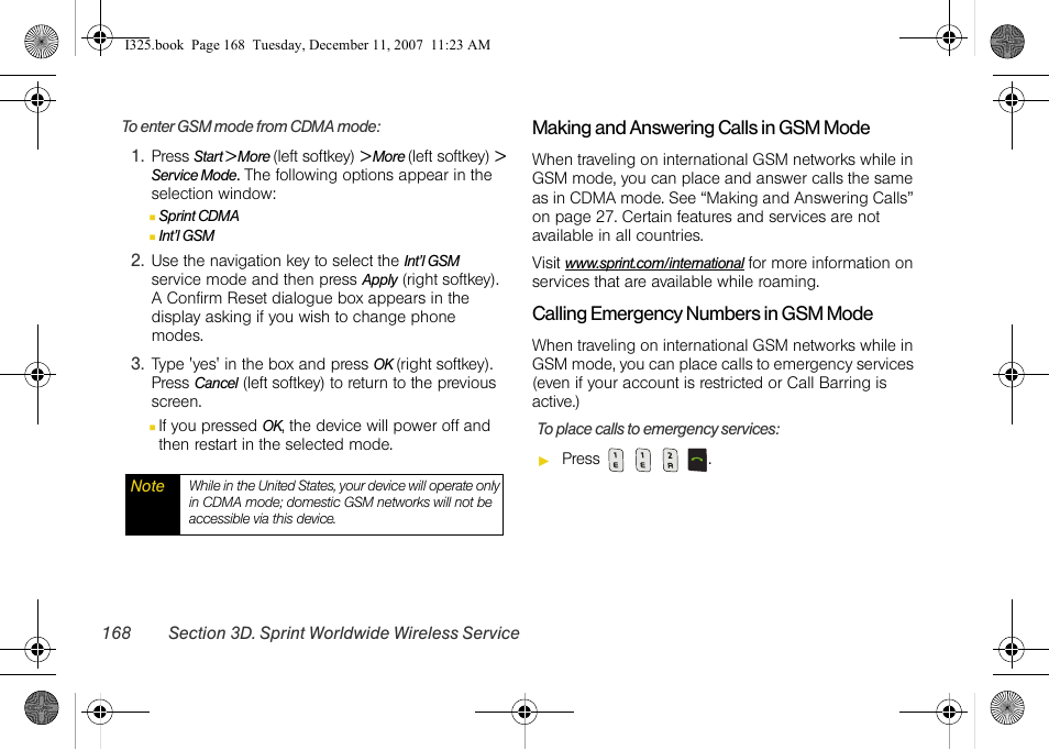 Making and answering calls in gsm mode, Calling emergency numbers in gsm mode | Samsung ACE User Manual | Page 183 / 210