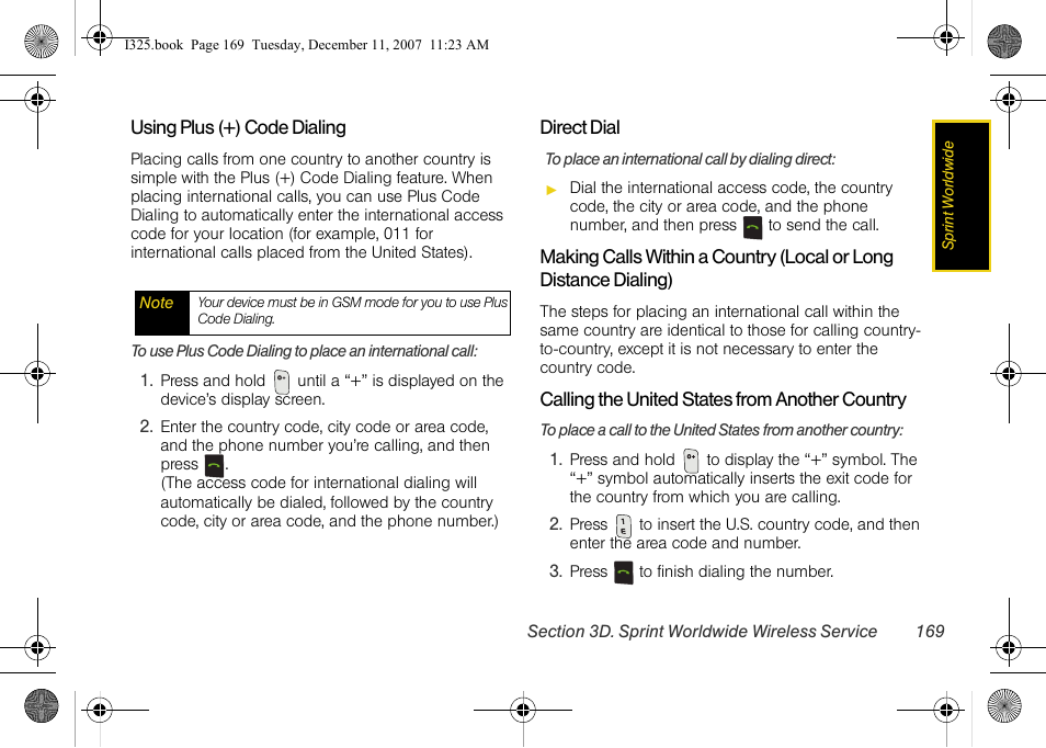 Using plus (+) code dialing, Direct dial, Calling the united states from another country | Samsung ACE User Manual | Page 184 / 210