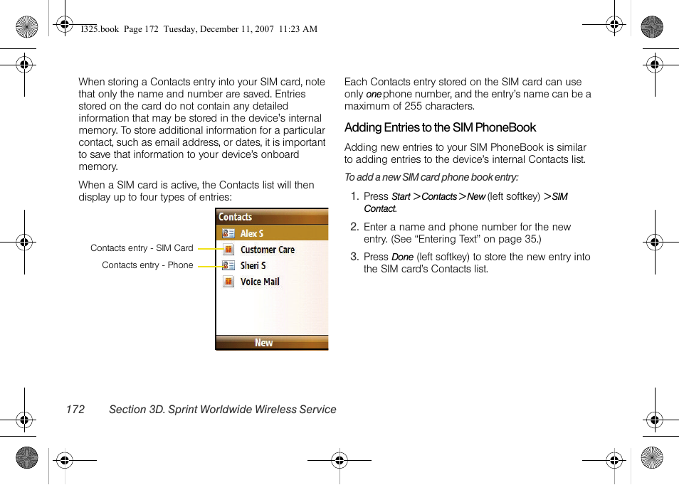 Adding entries to the sim phonebook | Samsung ACE User Manual | Page 187 / 210
