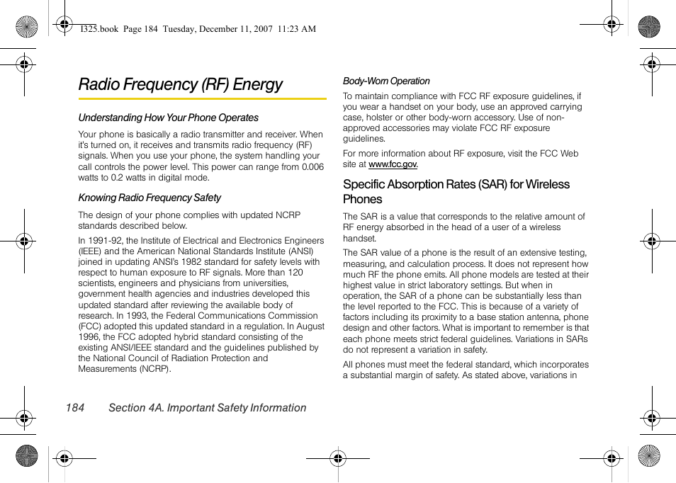 Radio frequency (rf) energy, Understanding how your phone operates, Knowing radio frequency safety | Samsung ACE User Manual | Page 199 / 210