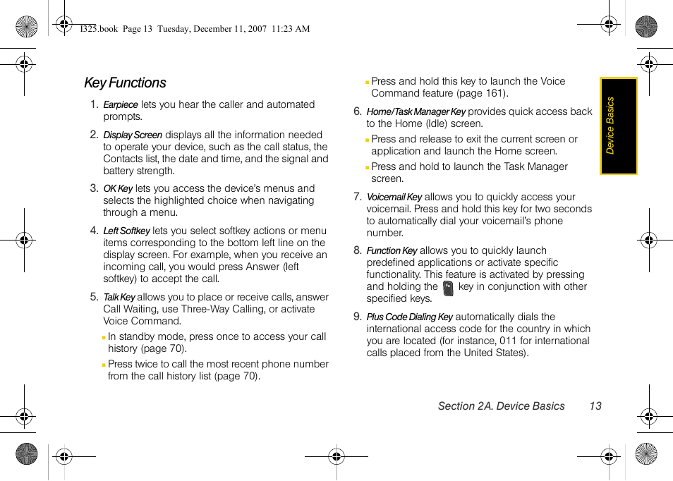 Key functions | Samsung ACE User Manual | Page 28 / 210