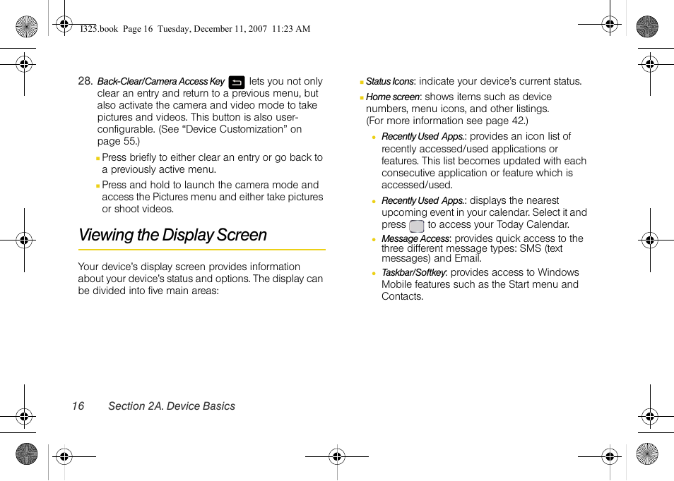 Viewing the display screen | Samsung ACE User Manual | Page 31 / 210