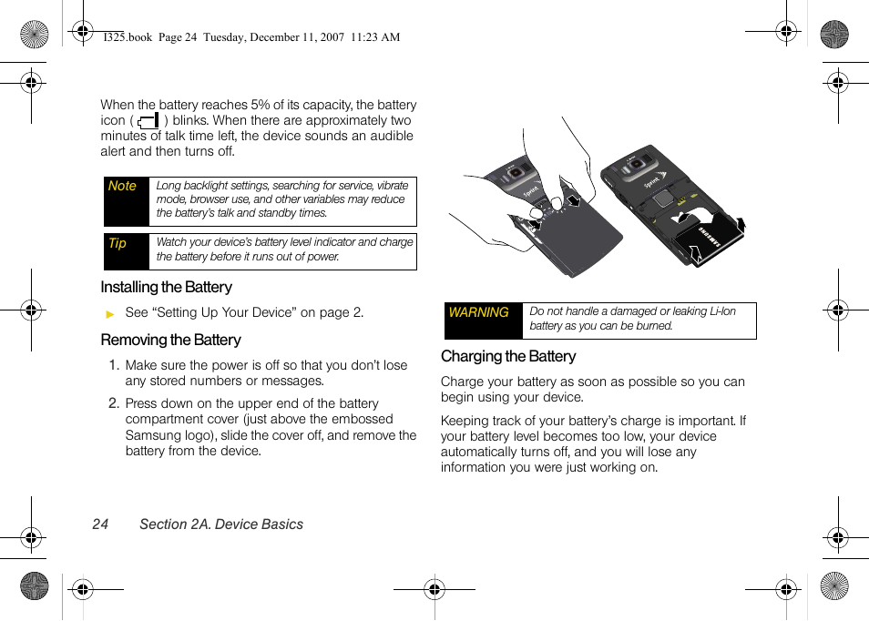 Installing the battery, Removing the battery, Charging the battery | Samsung ACE User Manual | Page 39 / 210