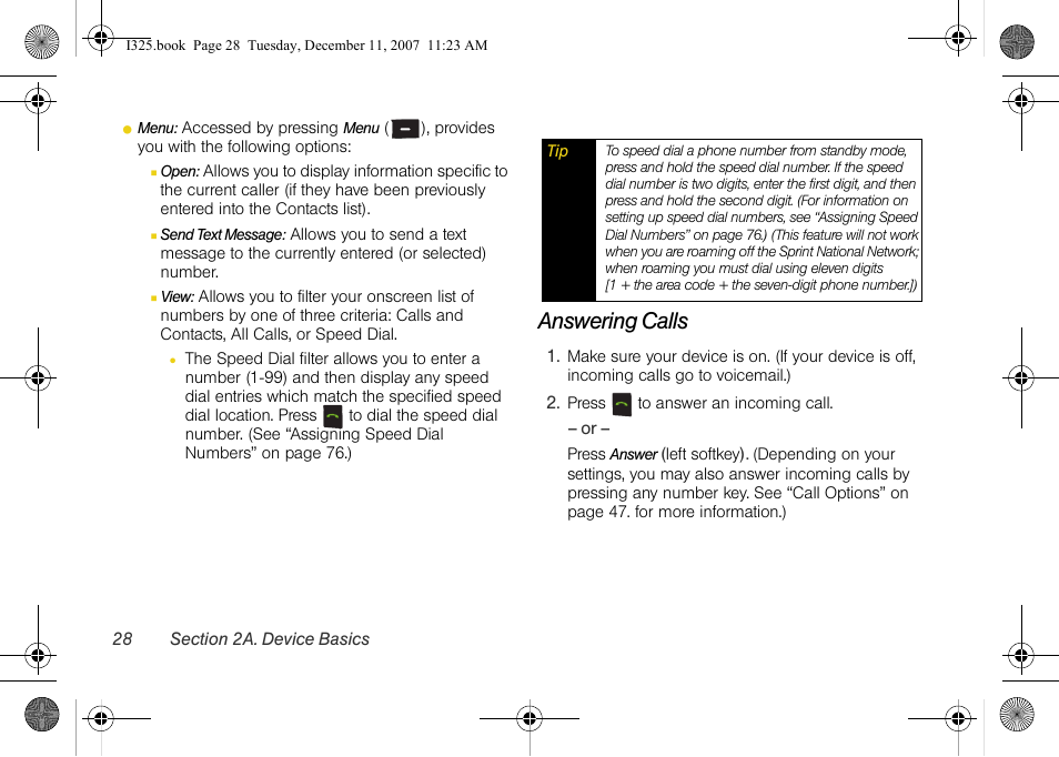 Answering calls | Samsung ACE User Manual | Page 43 / 210