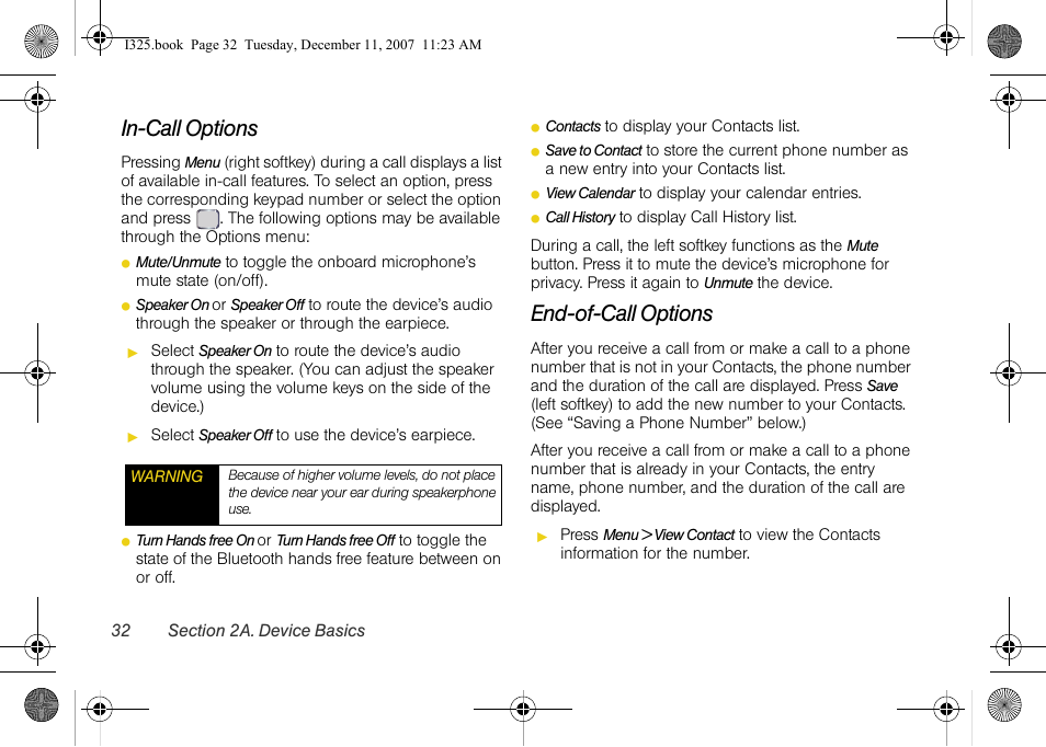 In-call options, End-of-call options | Samsung ACE User Manual | Page 47 / 210