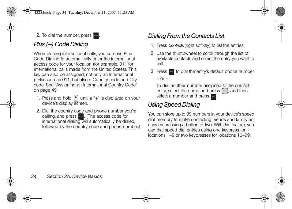 Plus (+) code dialing, Dialing from the contacts list, Using speed dialing | Samsung ACE User Manual | Page 49 / 210