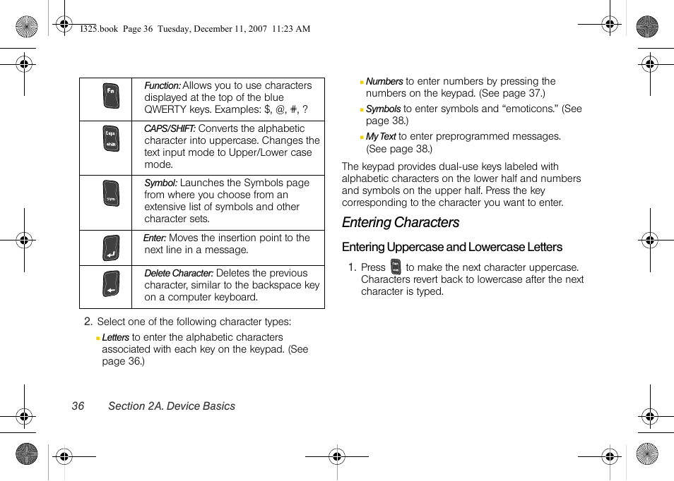 Entering characters, Entering uppercase and lowercase letters | Samsung ACE User Manual | Page 51 / 210