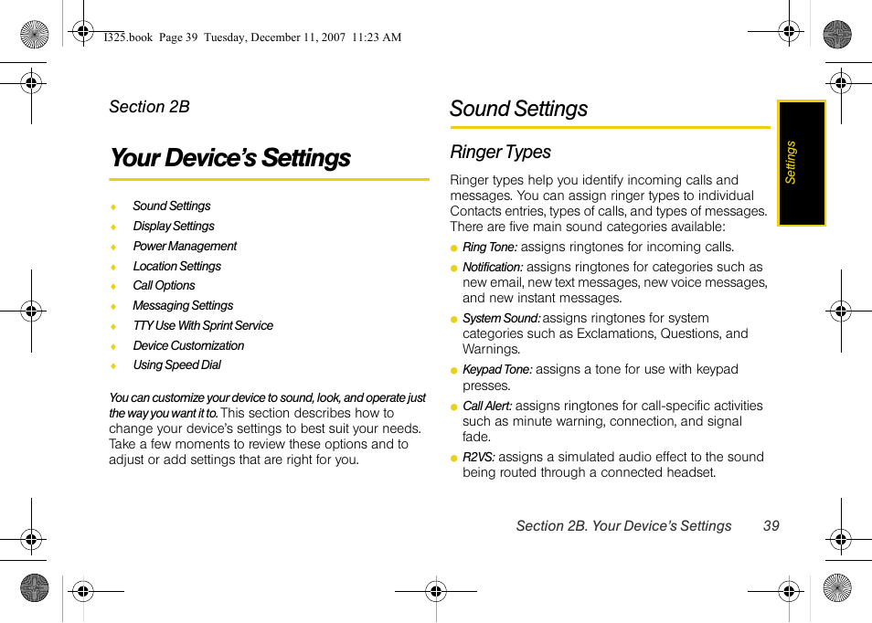 Your device’s settings, Sound settings, Ringer types | 2b. your device’s settings | Samsung ACE User Manual | Page 54 / 210