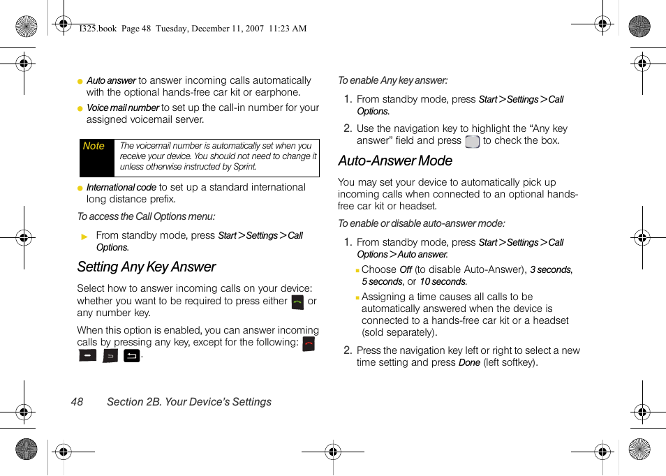 Setting any key answer, Auto-answer mode | Samsung ACE User Manual | Page 63 / 210