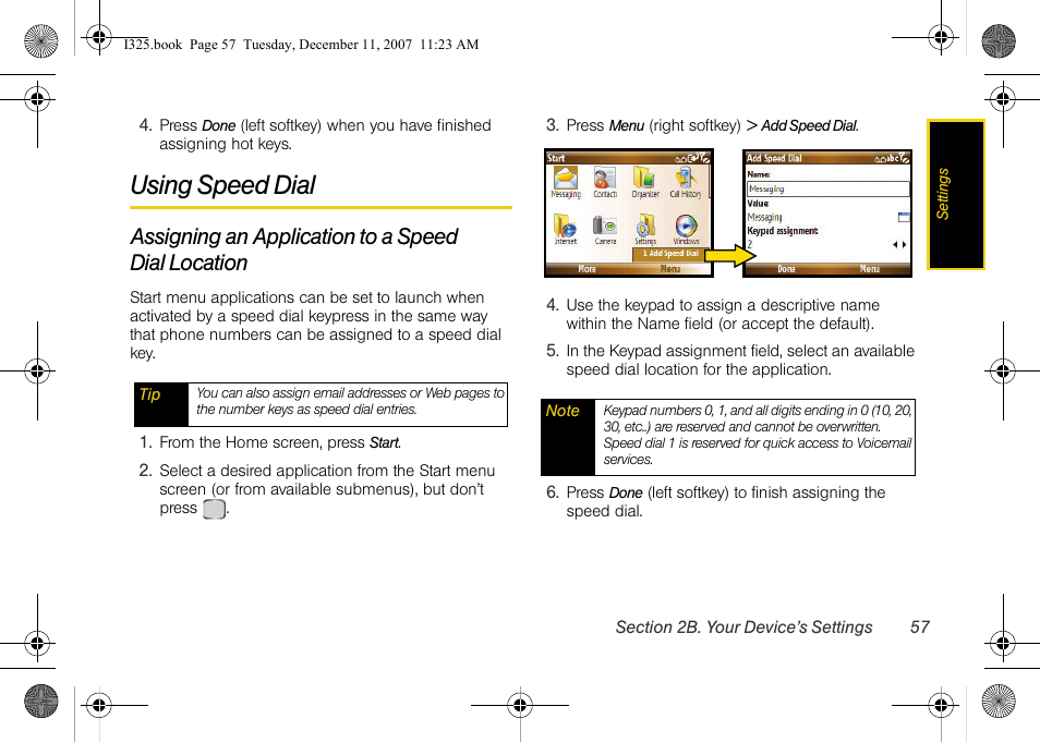 Using speed dial, Assigning an application to a speed dial location, Assigning an application to a speed | Dial location | Samsung ACE User Manual | Page 72 / 210