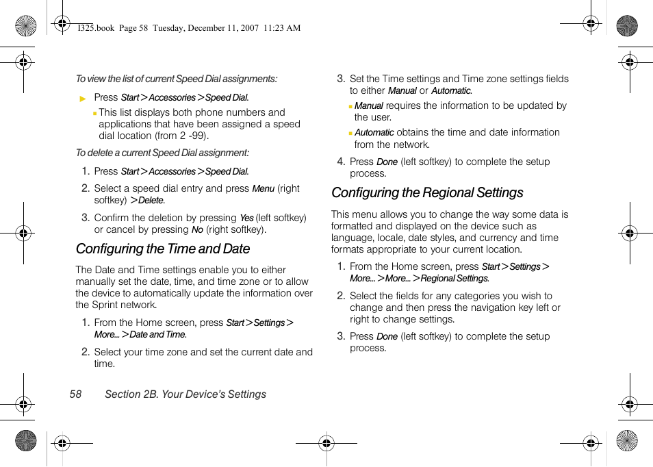 Configuring the time and date, Configuring the regional settings | Samsung ACE User Manual | Page 73 / 210