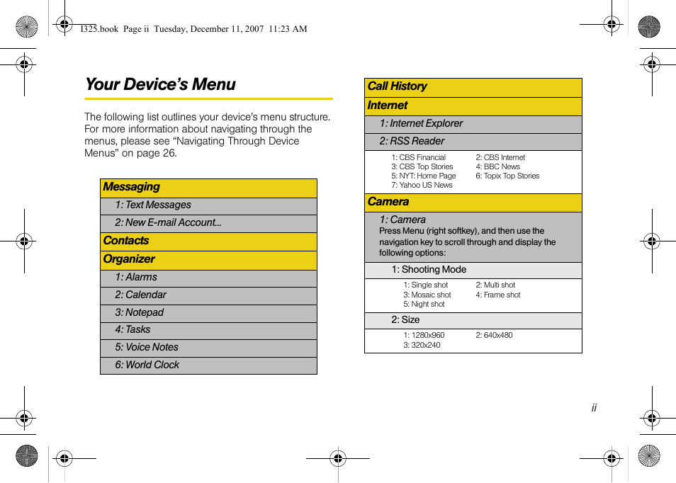 Your device’s menu | Samsung ACE User Manual | Page 8 / 210