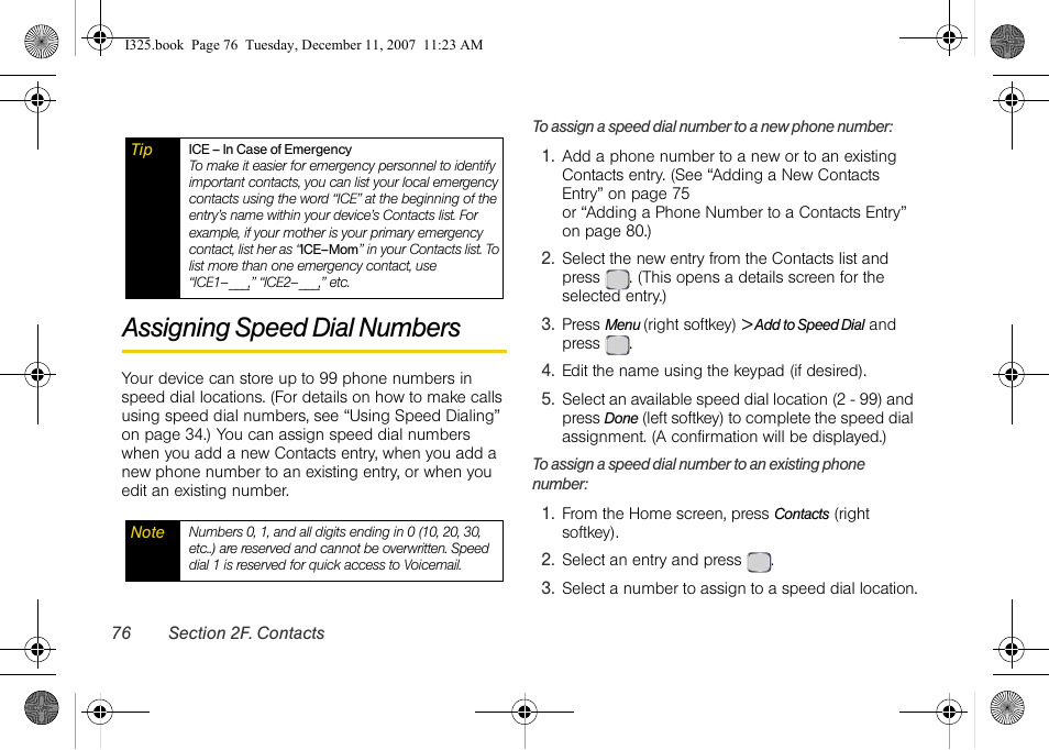 Assigning speed dial numbers | Samsung ACE User Manual | Page 91 / 210