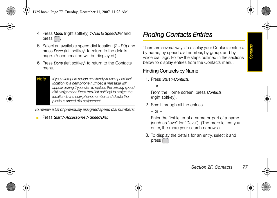 Finding contacts entries, Finding contacts by name | Samsung ACE User Manual | Page 92 / 210