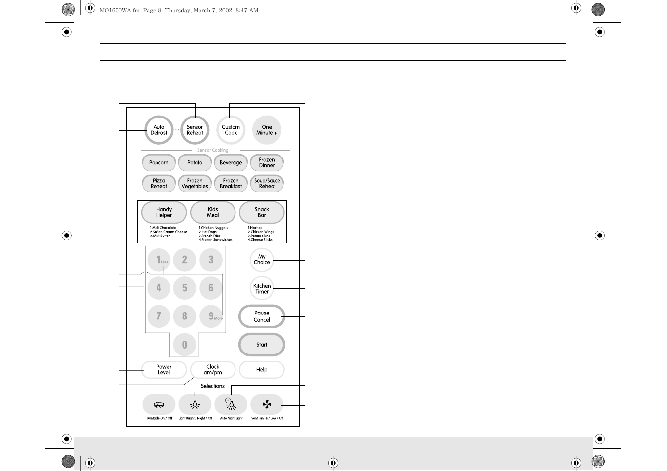 Your new microwave oven control panel buttons | Samsung MO1450WA User Manual | Page 8 / 36