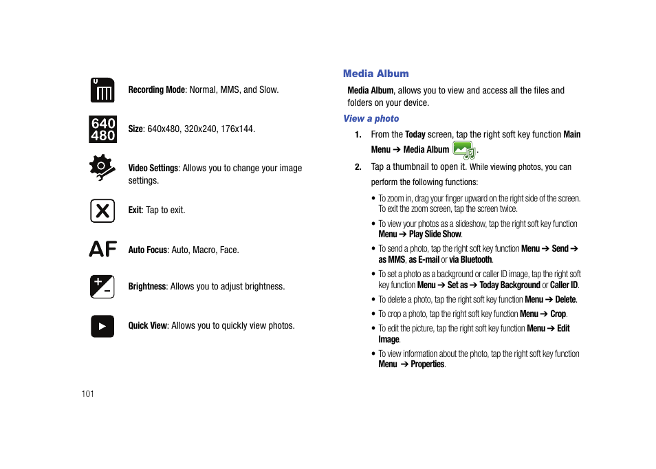 Media album | Samsung Cell Phone User Manual | Page 104 / 209