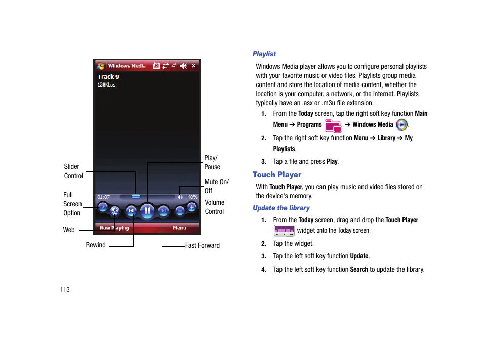 Touch player | Samsung Cell Phone User Manual | Page 116 / 209