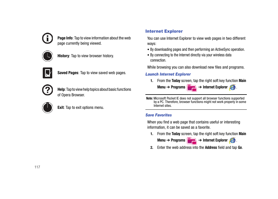 Internet explorer | Samsung Cell Phone User Manual | Page 120 / 209