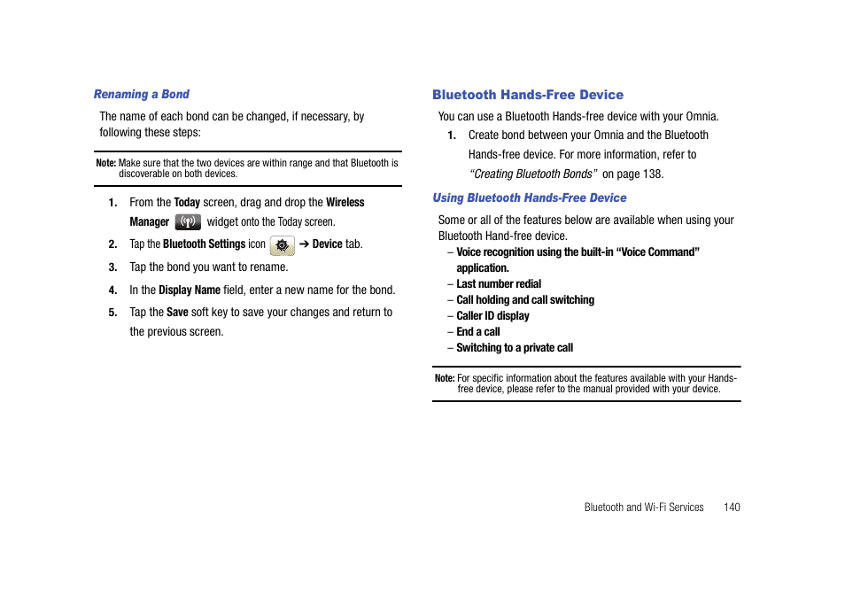 Bluetooth hands-free device | Samsung Cell Phone User Manual | Page 143 / 209