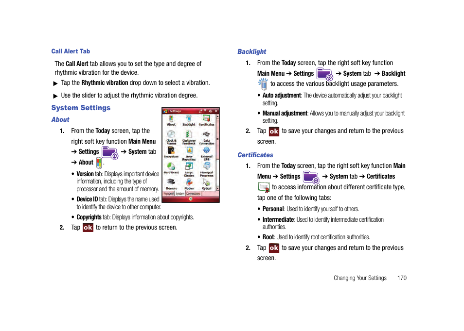 System settings | Samsung Cell Phone User Manual | Page 173 / 209