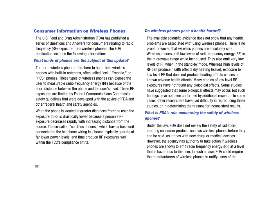 Consumer information on wireless phones | Samsung Cell Phone User Manual | Page 184 / 209
