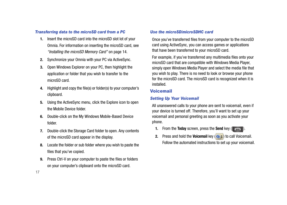 Voicemail | Samsung Cell Phone User Manual | Page 20 / 209