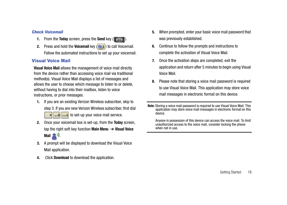 Visual voice mail | Samsung Cell Phone User Manual | Page 21 / 209