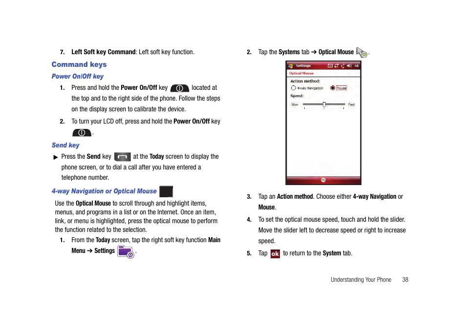 Command keys | Samsung Cell Phone User Manual | Page 41 / 209