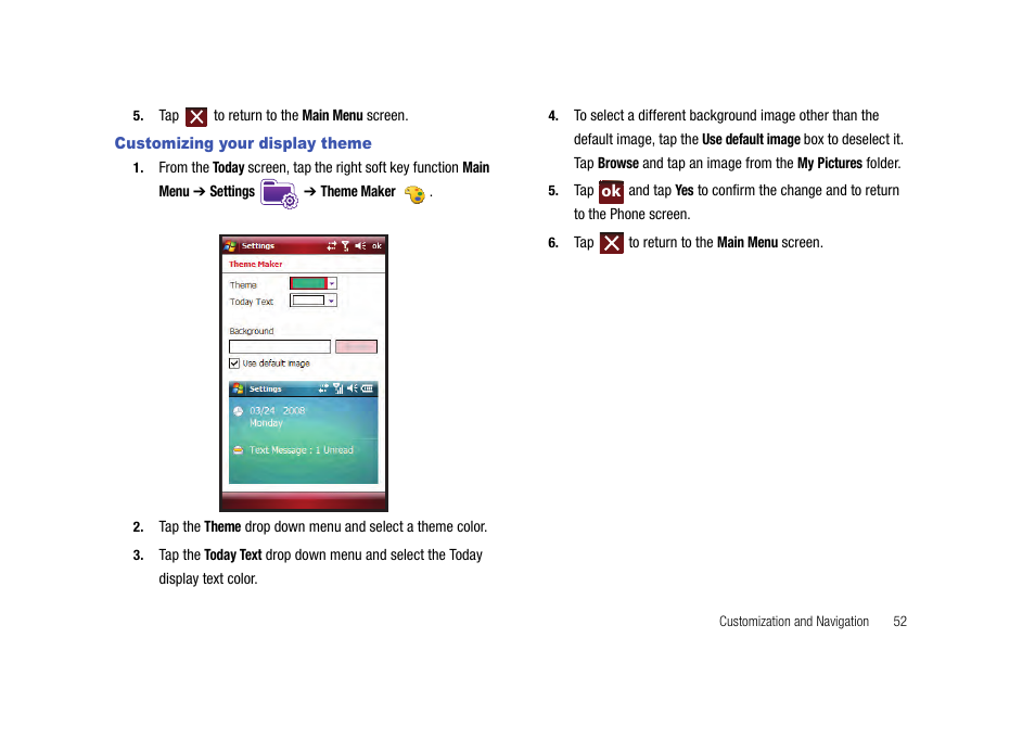 Customizing your display theme | Samsung Cell Phone User Manual | Page 55 / 209