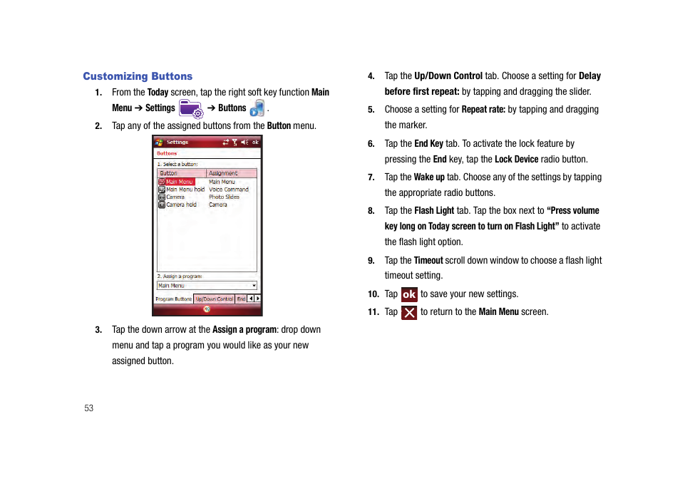 Customizing buttons | Samsung Cell Phone User Manual | Page 56 / 209