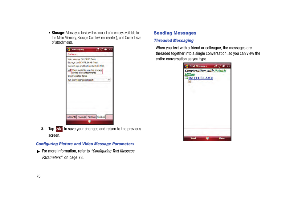 Sending messages | Samsung Cell Phone User Manual | Page 78 / 209