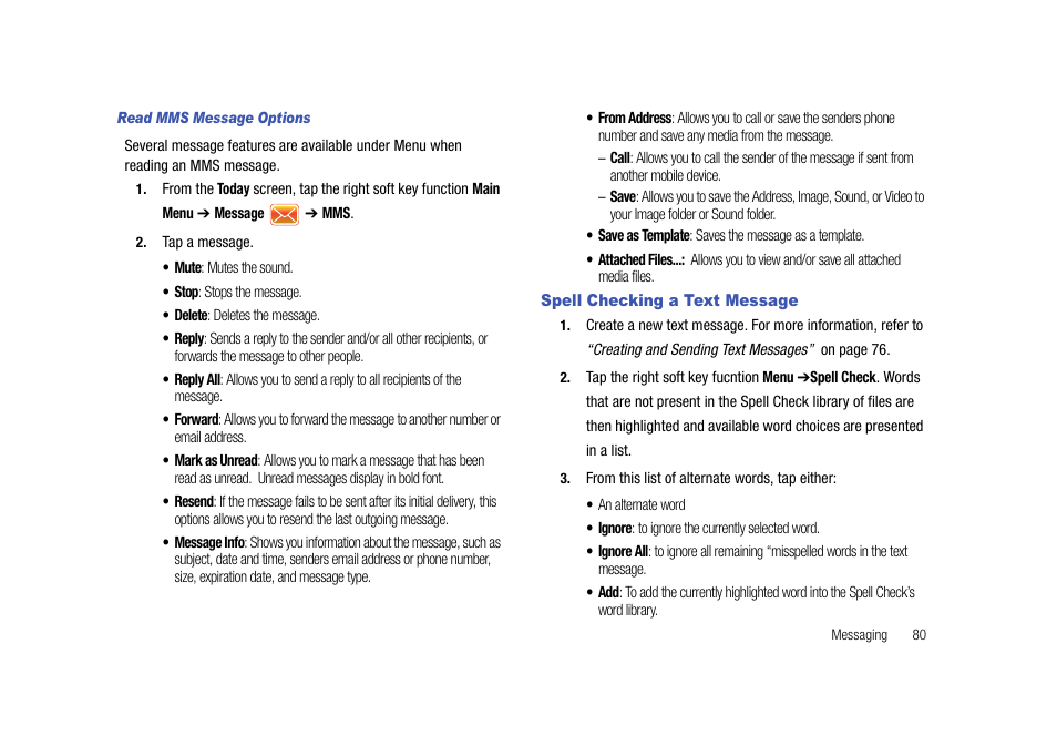 Spell checking a text message | Samsung Cell Phone User Manual | Page 83 / 209