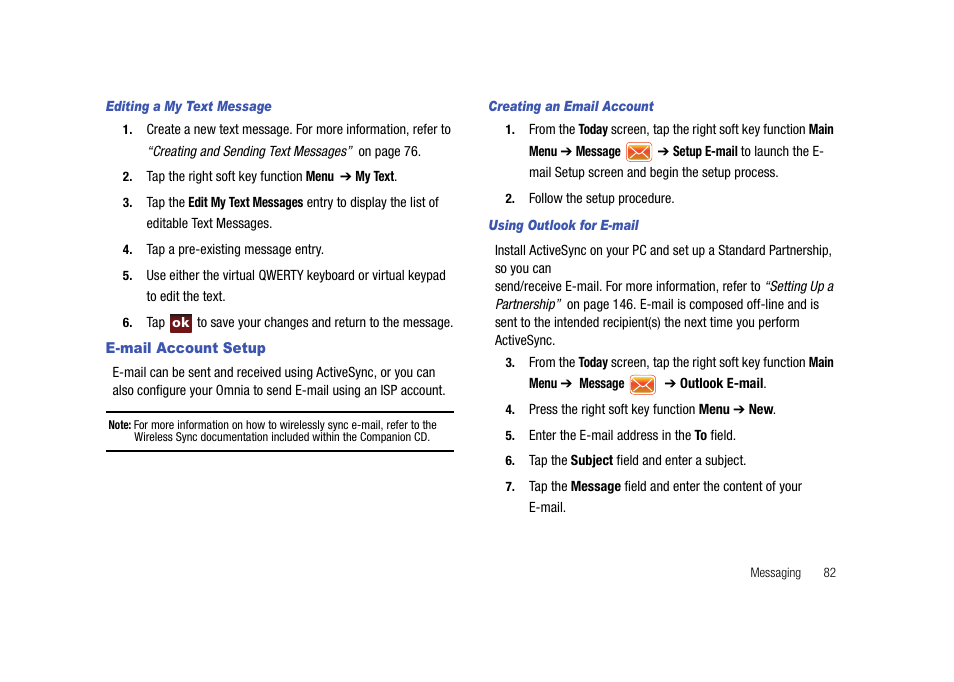 E-mail account setup | Samsung Cell Phone User Manual | Page 85 / 209