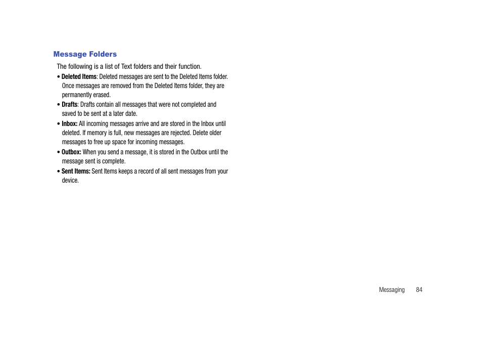Message folders | Samsung Cell Phone User Manual | Page 87 / 209