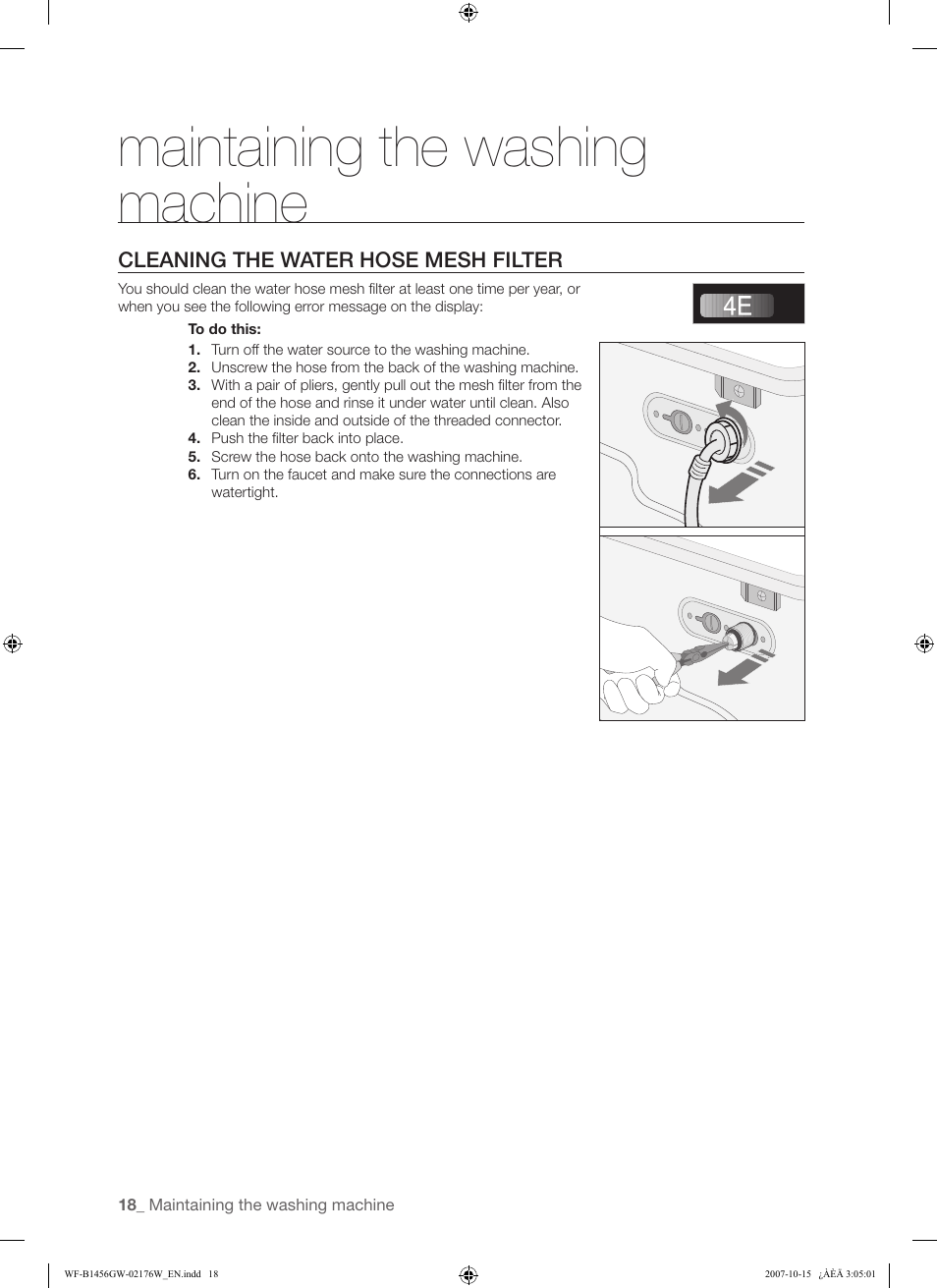 Maintaining the washing machine | Samsung WF-F10 User Manual | Page 18 / 78