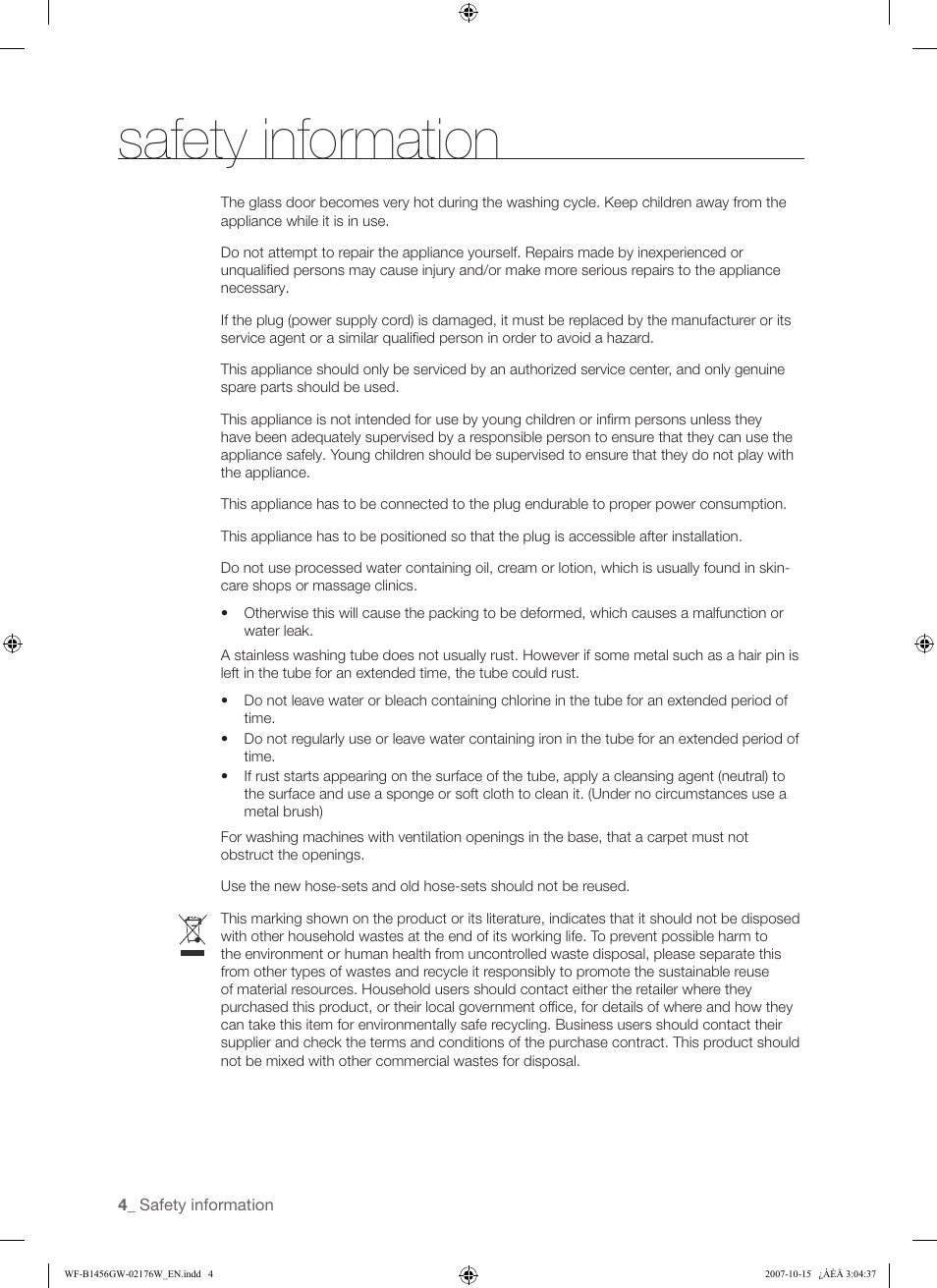Safety information | Samsung WF-F10 User Manual | Page 4 / 78
