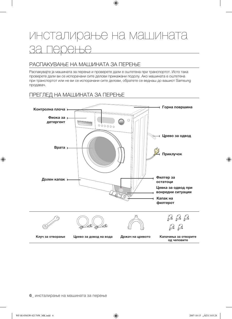Инсталирање на машината за перење | Samsung WF-F10 User Manual | Page 58 / 78