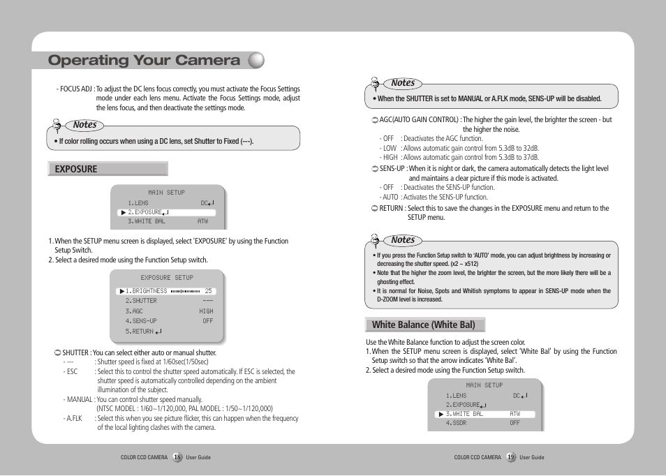 Operating your camera, Exposure, White balance (white bal) | Samsung SOC-4160 User Manual | Page 10 / 19