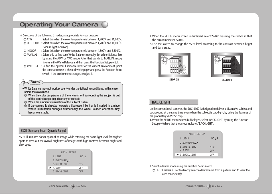 Operating your camera | Samsung SOC-4160 User Manual | Page 11 / 19